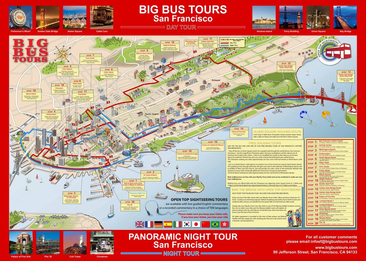 голям червен автобус в Сан Франциско картата