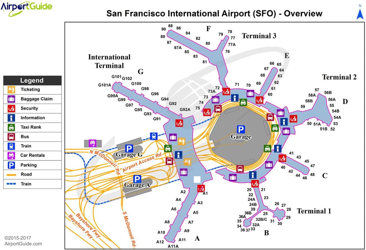 SFO на международната карта на пристигане 