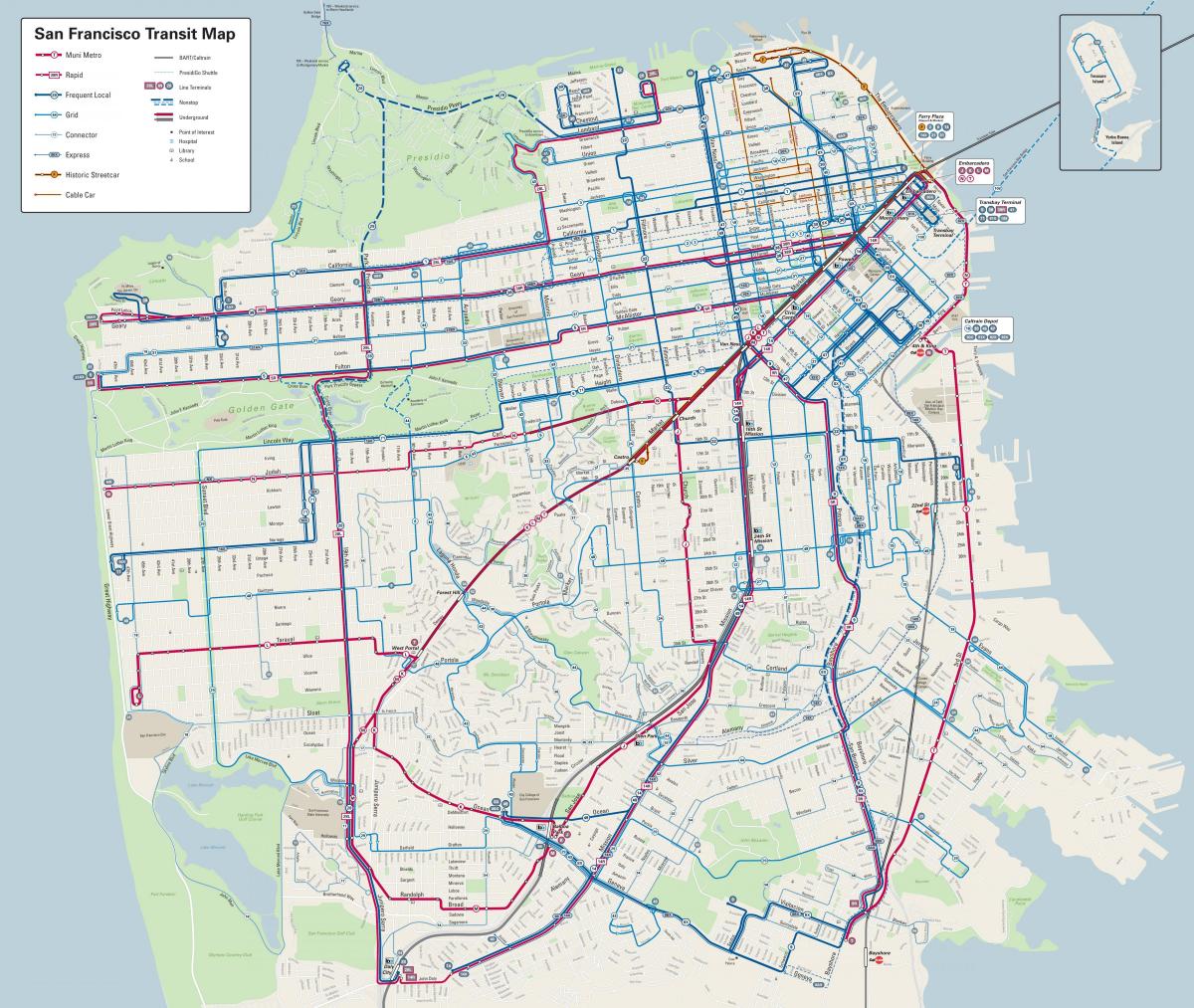 Автобусни линии Сан Франциско картата
