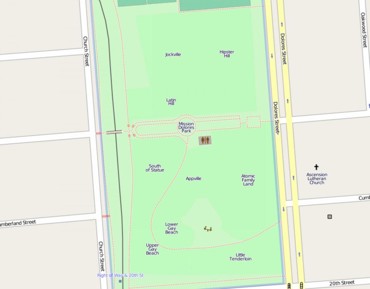 Карта на Долорес парк на Сан Франциско