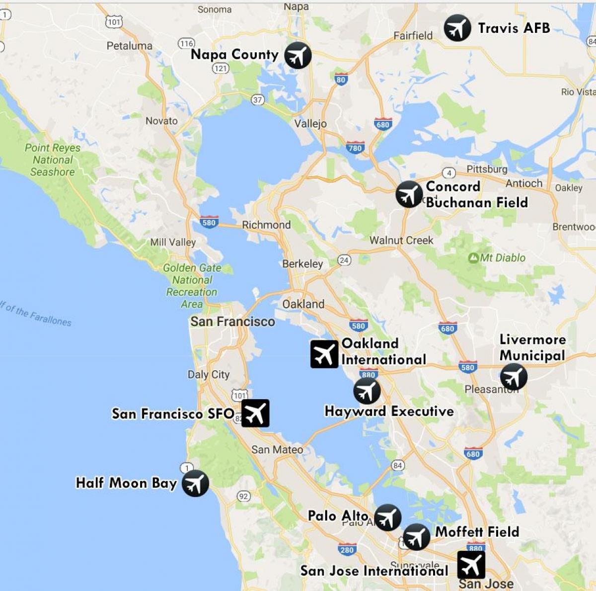 летища в непосредствена близост до Сан Франциско картата