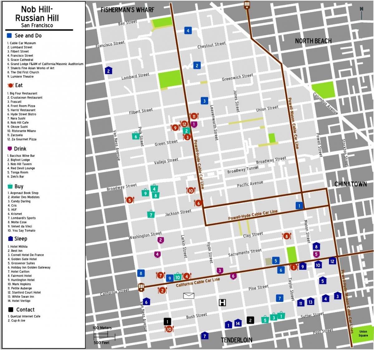 Карта на Ноб Хил в Сан Франциско