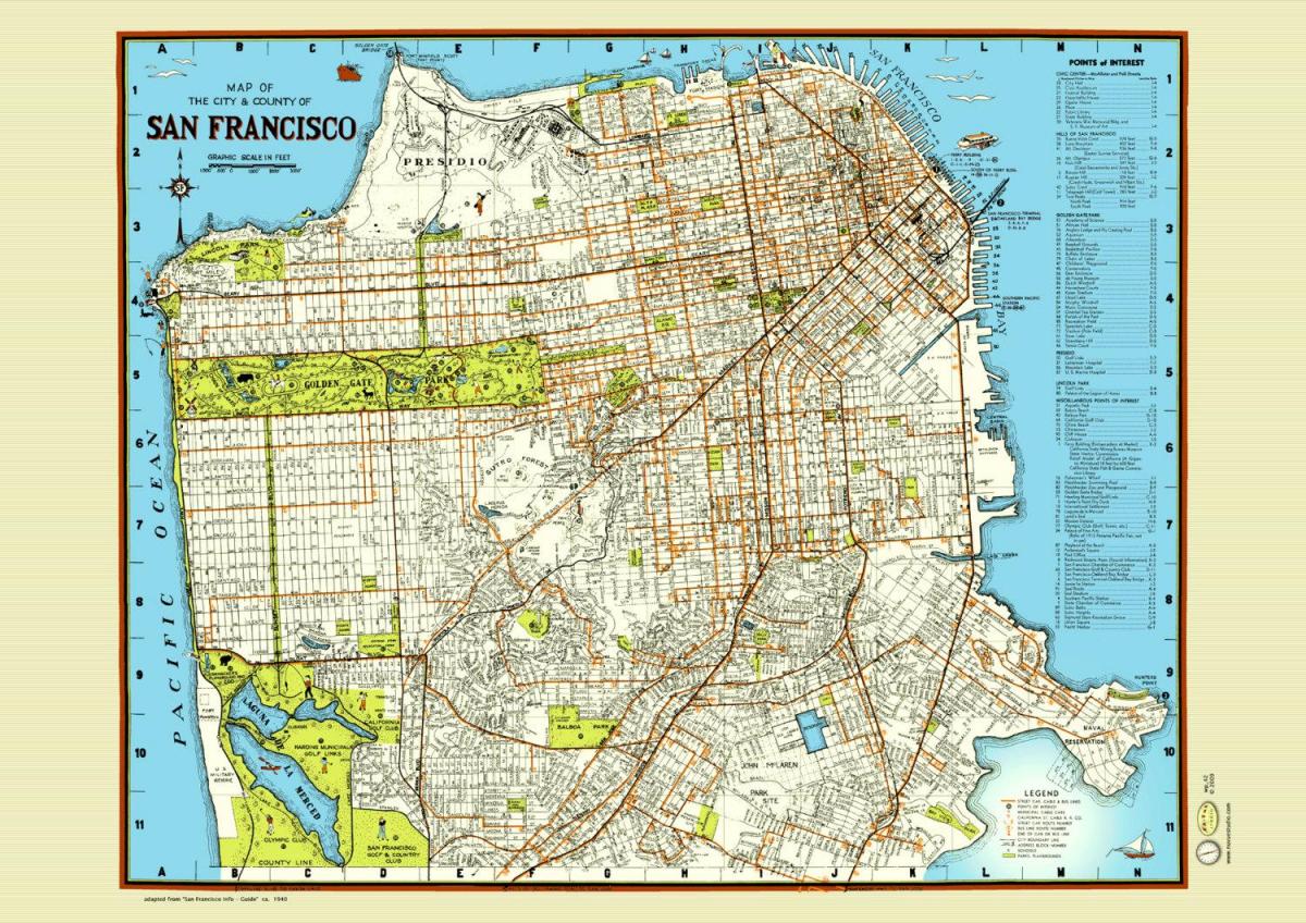 Карта на Сан Франциско уличен плакат