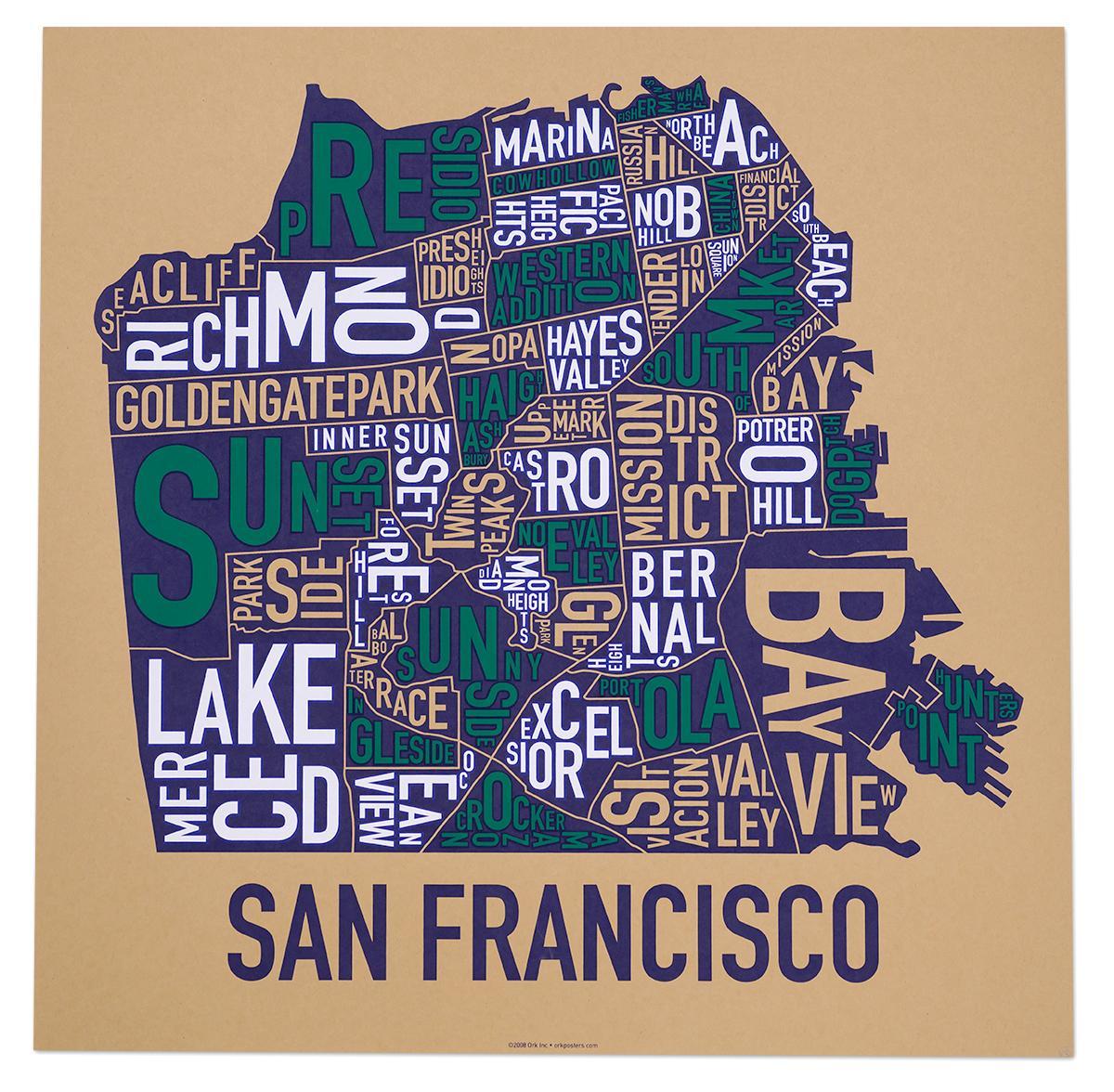 Квартали Сан Франциско карта плакат
