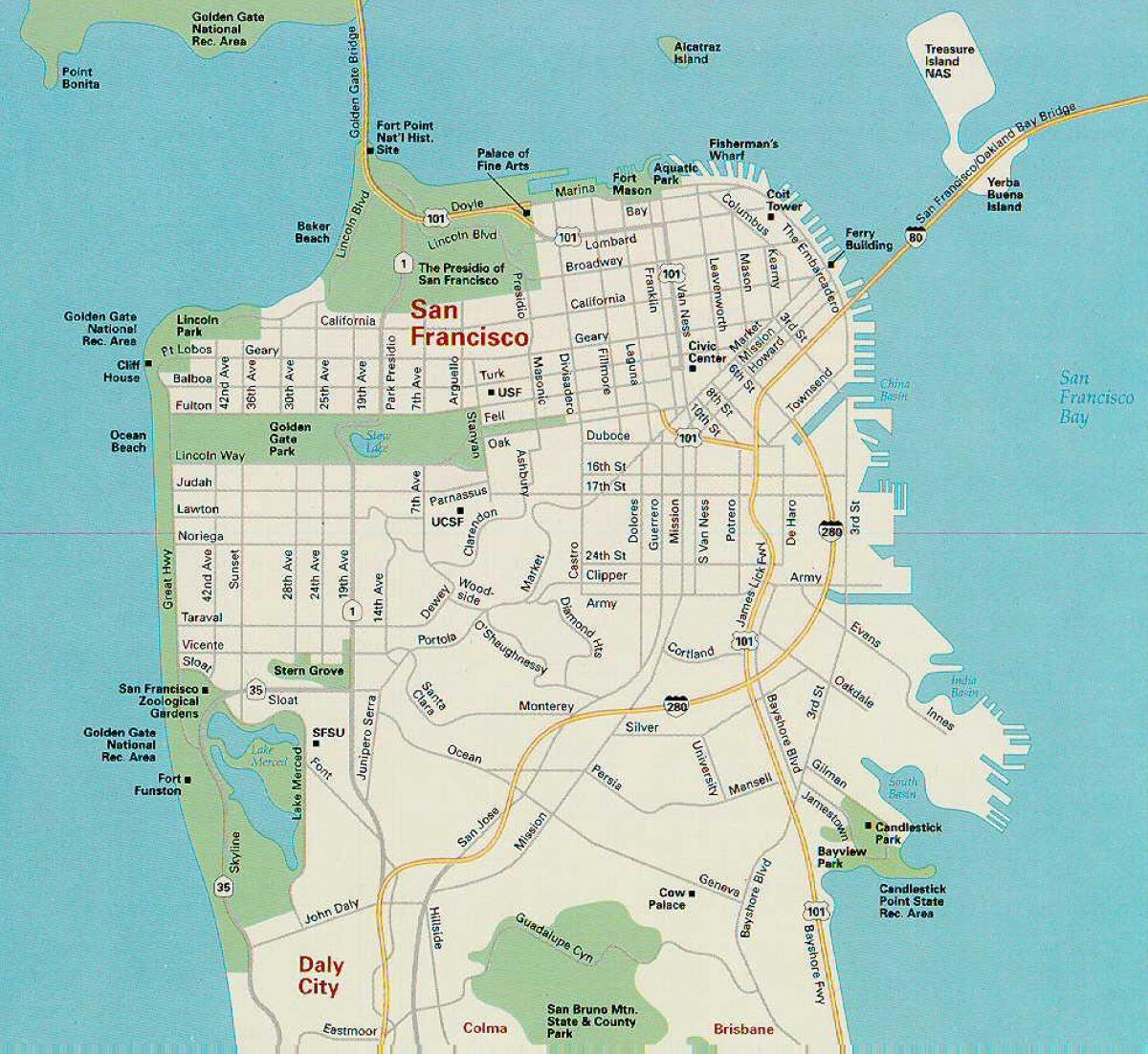 Карта на Сан Франциско, основните атракции