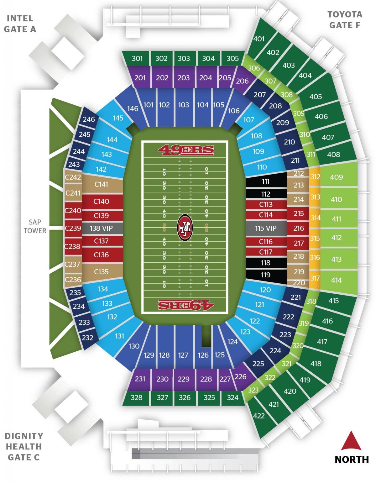 Карта на Сан Франциско 49ers в стадион 