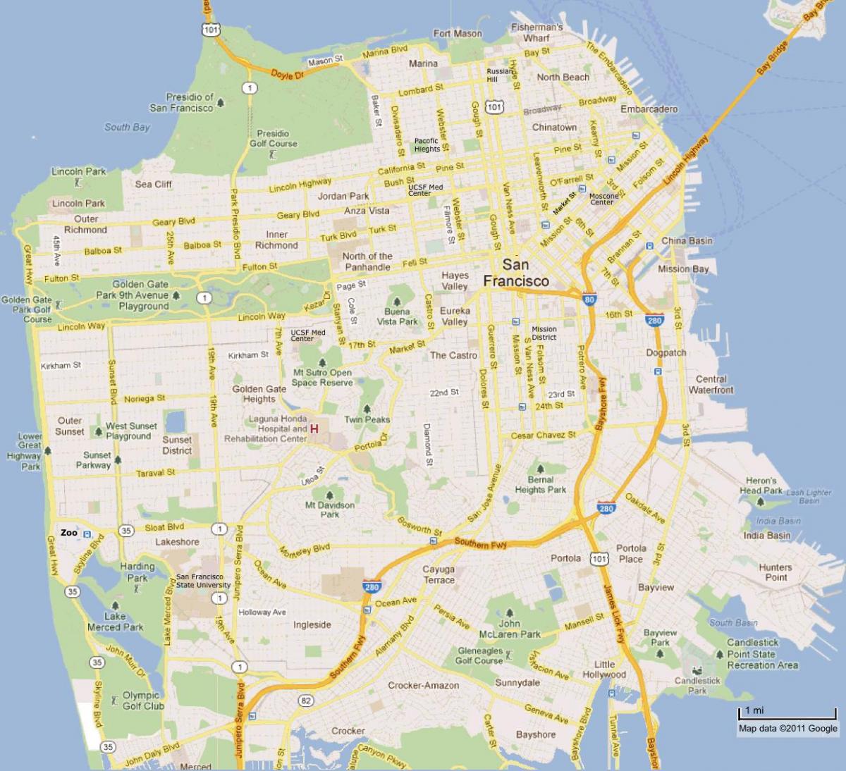 Забележителности Сан Франциско картата