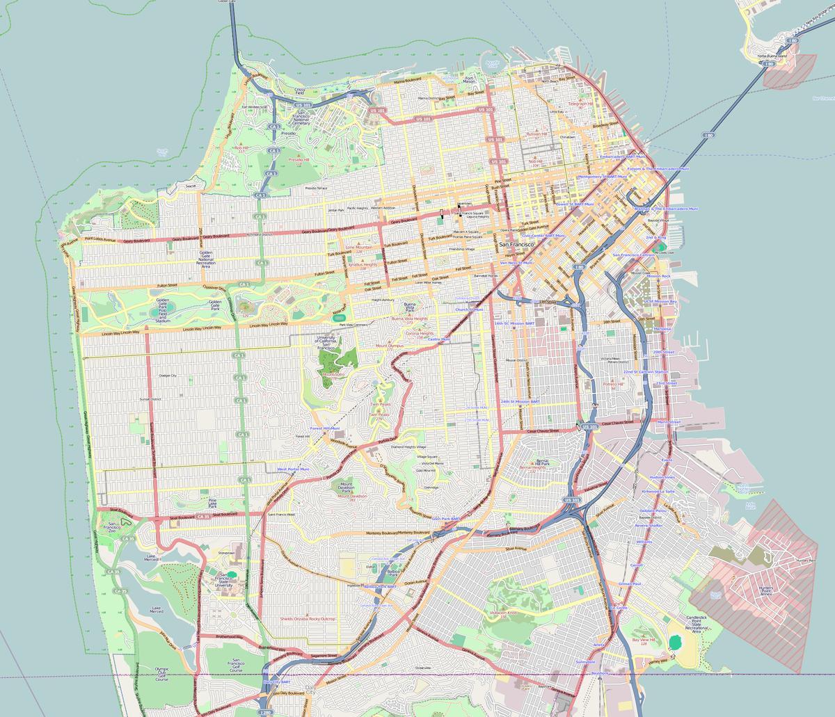 Карта на Сан Франциско очертават