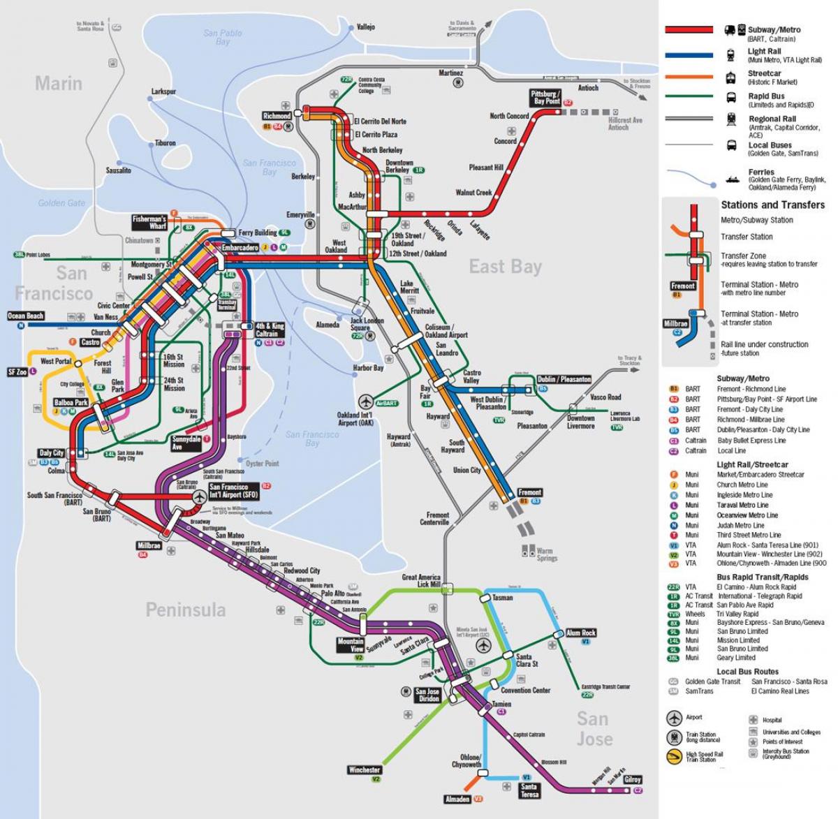 Карта на градския транспорт на Сан Франциско