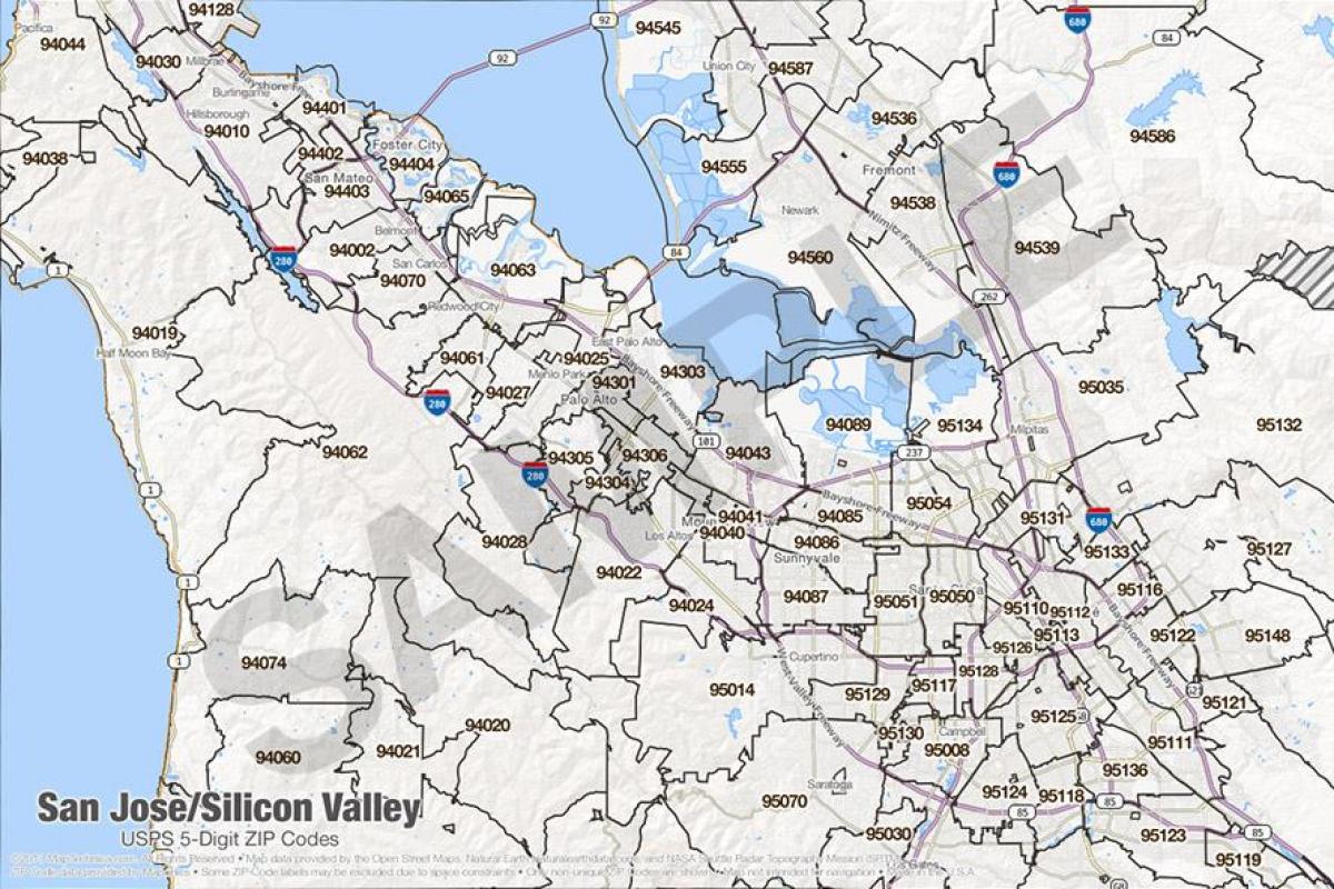 Карта на Силициевата долина зип код