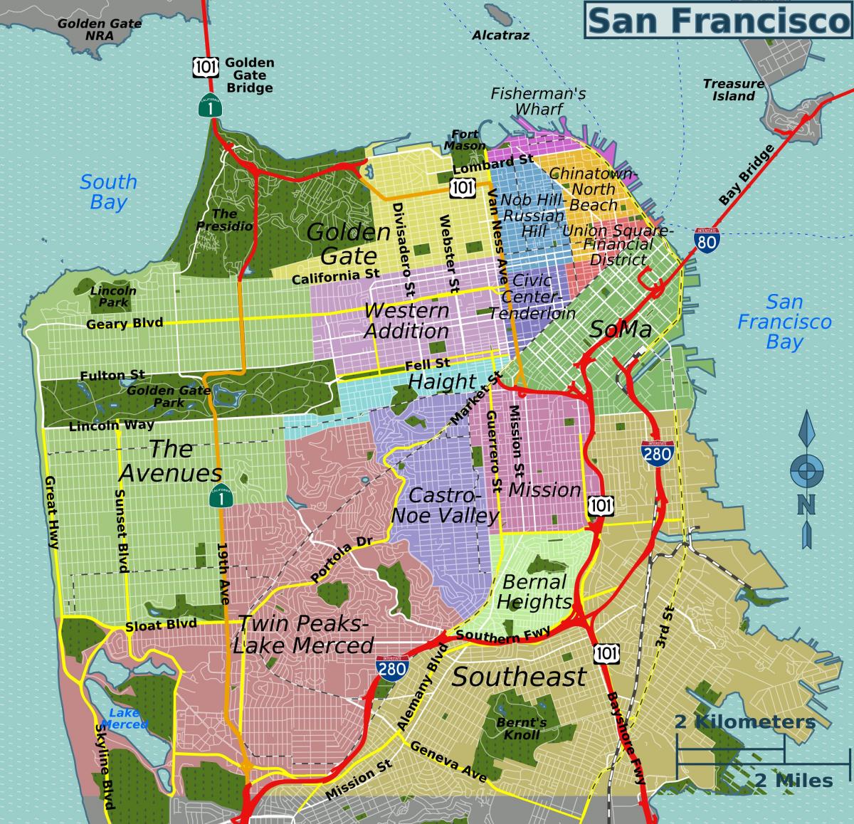 карта на улиците на Сан Франциско, Калифорния