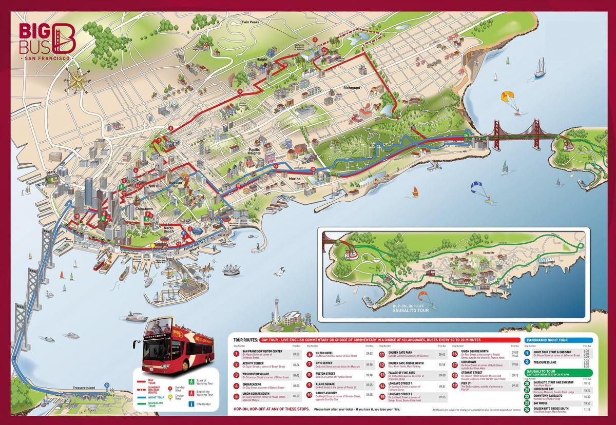 Автобусна обиколка на Сан Франциско картата