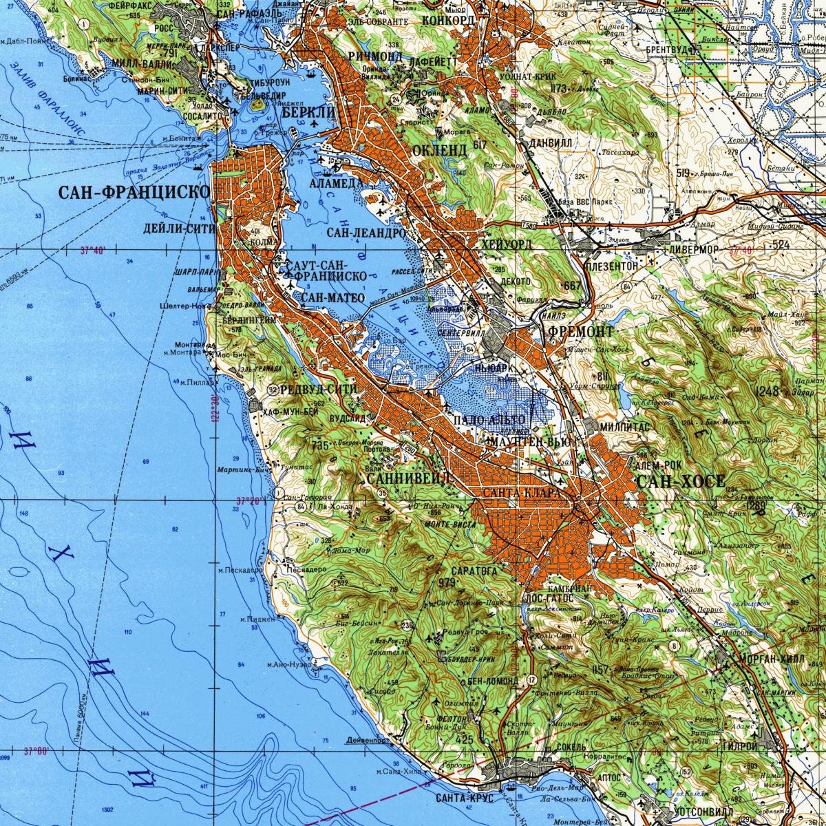 Областта на залива на Сан Франциско топографска карта