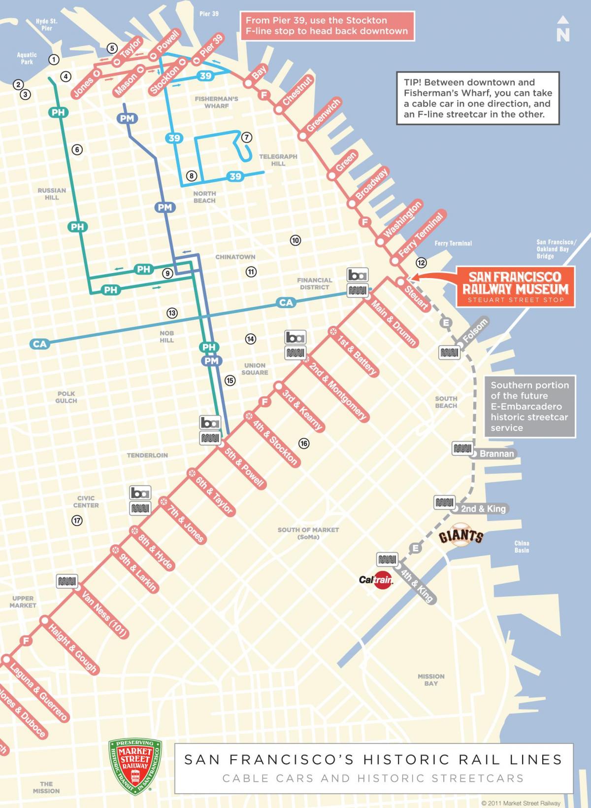 Карта на кабинковият лифт по маршрута Сан Франциско ca