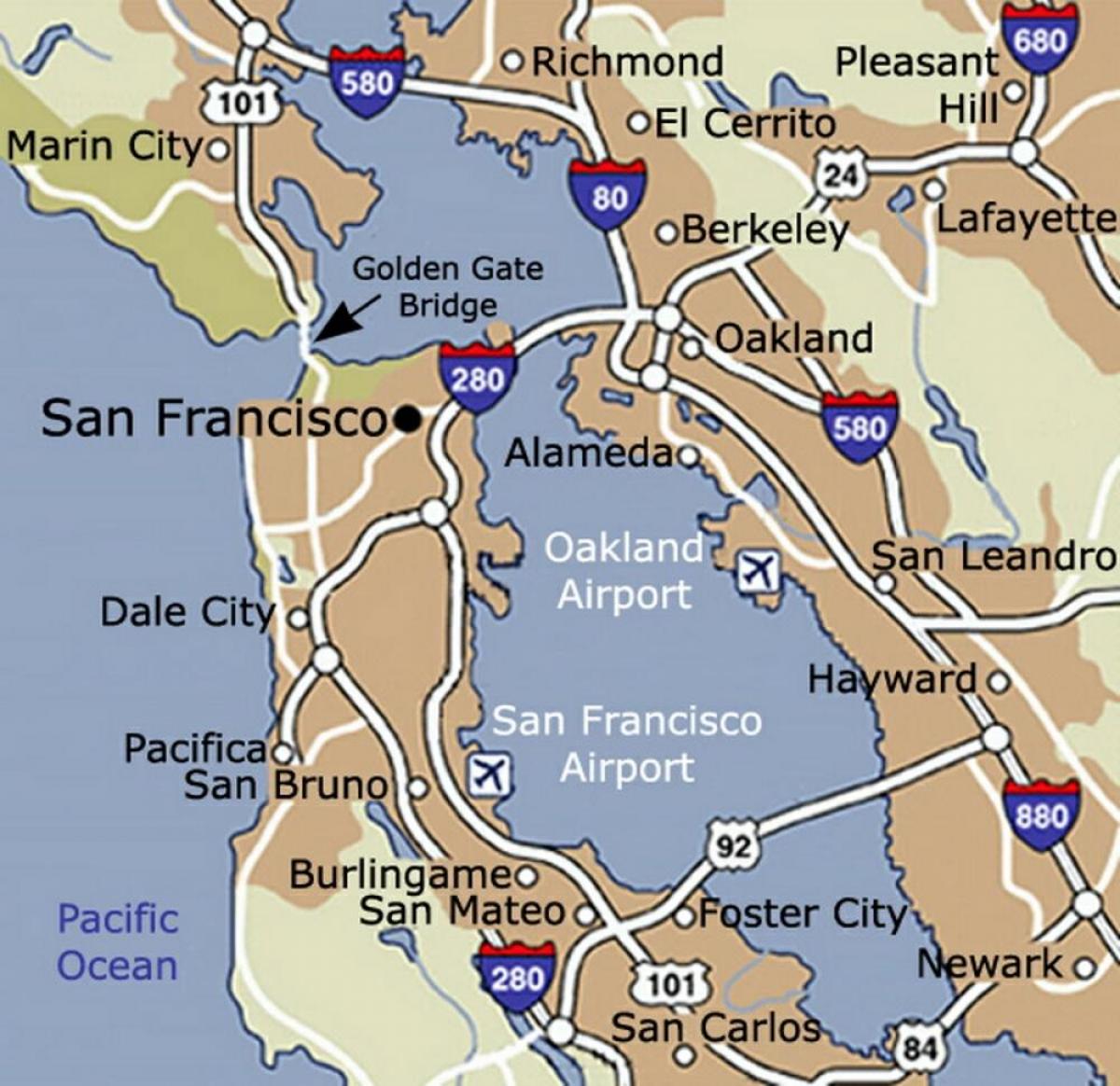 Карта на Сан Франциско летище и околностите