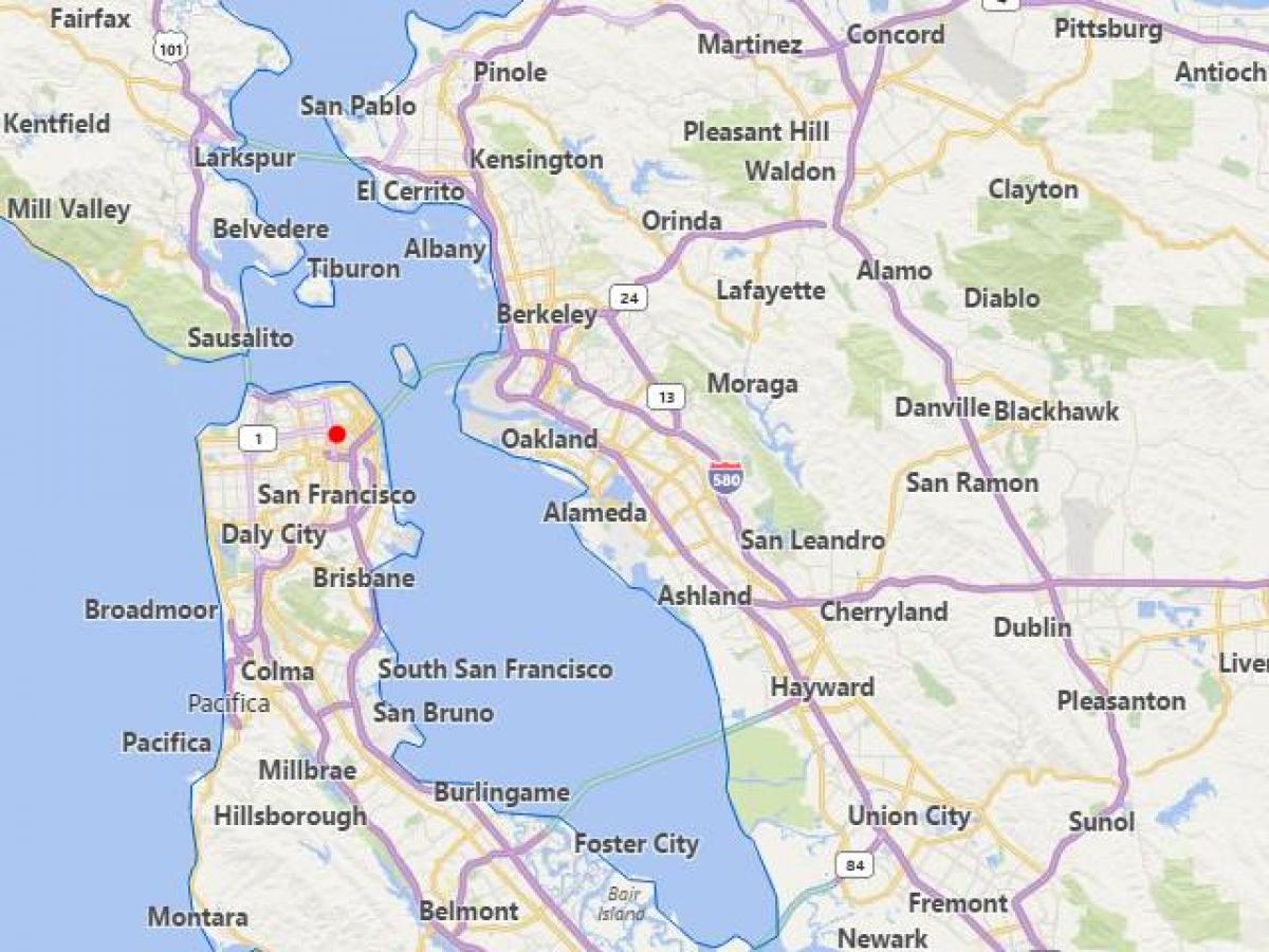 карта градове на Калифорния, близо до Сан Франциско
