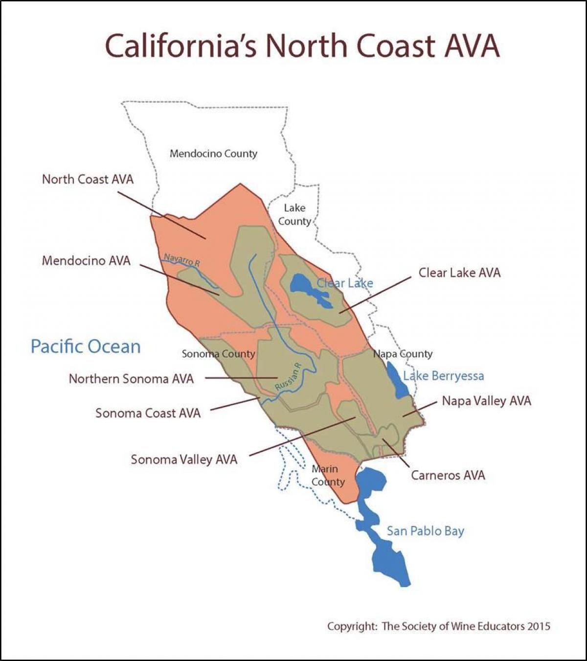 Карта на калифорнийския бряг, на север от Сан Франциско