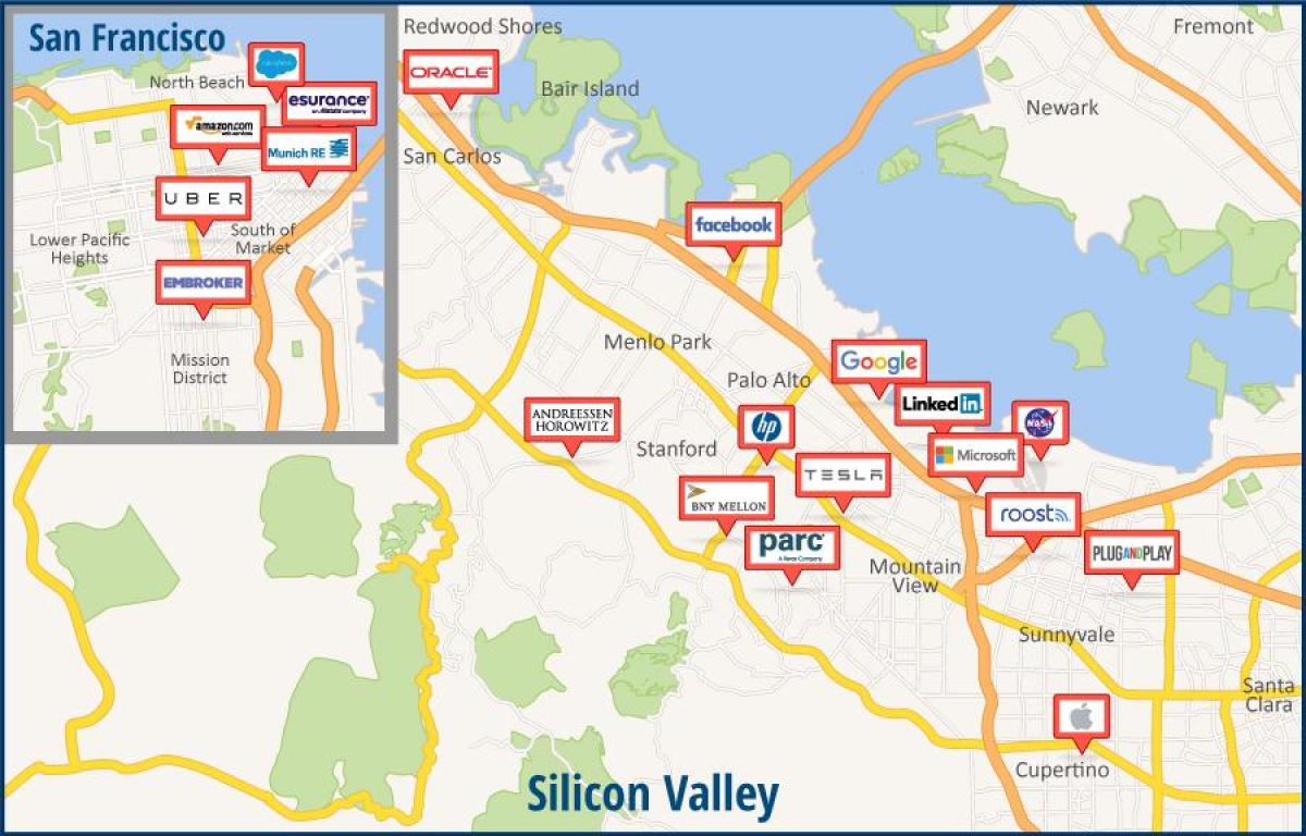 Карта на Силиконовата долина обиколка