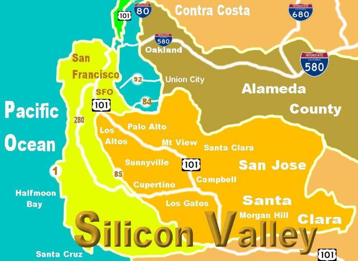 Карта на местоположението на Силиконовата долина 