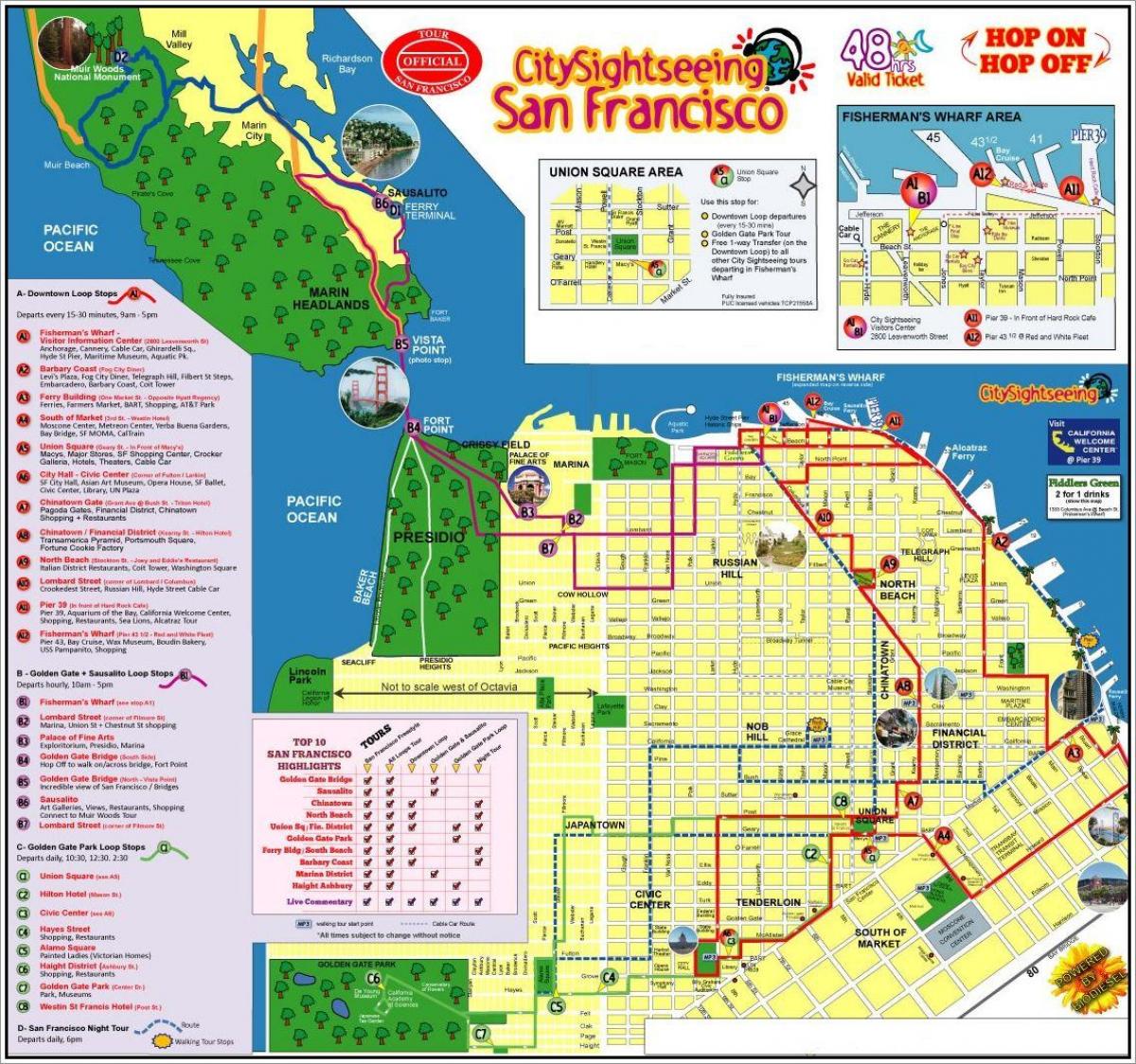 Сан Франциско-хоп-хоп-оф автобусна обиколка на картата